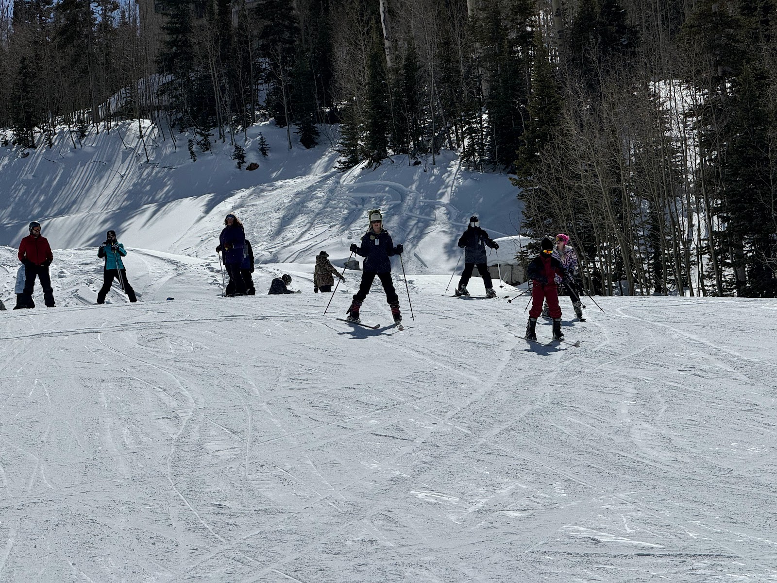 Students skiing together
